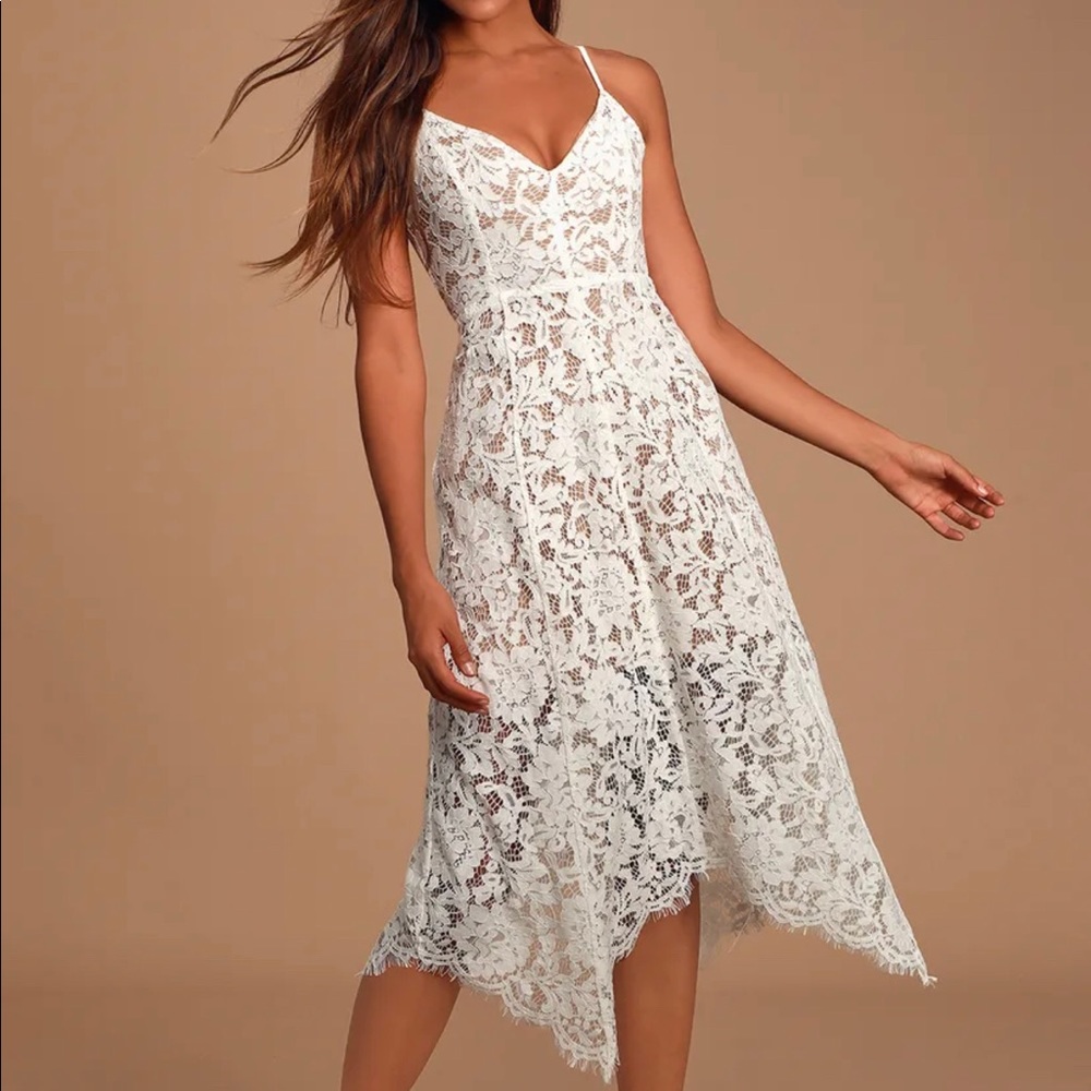 Lulu’s White Lace Midi Dress Worn Once!